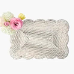 Summer Table Linen | Placemats<Mrs. Alice White Rectangular Scalloped Rattan Placemats (Set of 4)