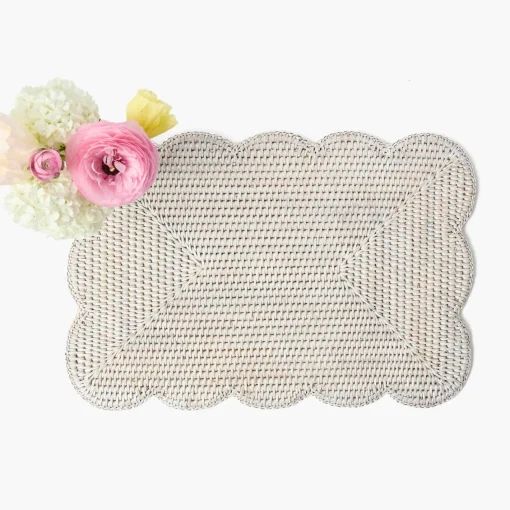 Summer Table Linen | Placemats<Mrs. Alice White Rectangular Scalloped Rattan Placemats (Set of 4)