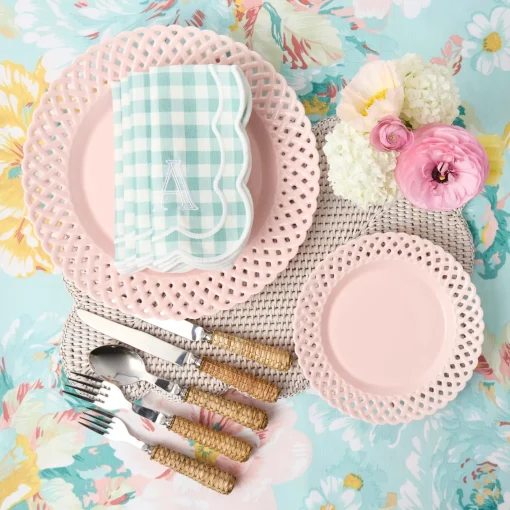Summer Table Linen | Placemats<Mrs. Alice White Rectangular Scalloped Rattan Placemats (Set of 4)