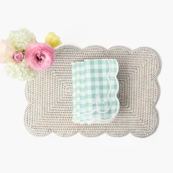 Summer Table Linen | Placemats<Mrs. Alice White Rectangular Scalloped Rattan Placemats (Set of 4)