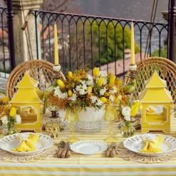 Summer Candleware | Candle Holders<Mrs. Alice Yellow Glass Lantern Tea Light Holder (Pair) - 18cm