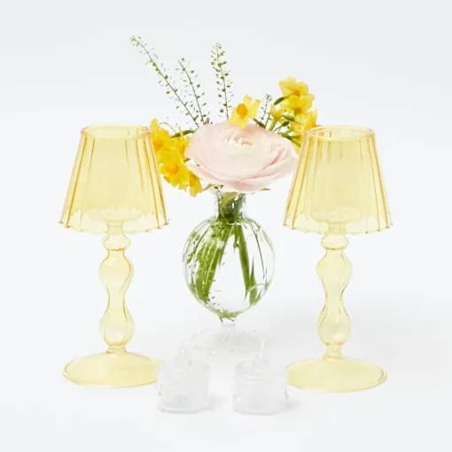 Summer Candleware | Candle Holders<Mrs. Alice Yellow Glass Lantern Tea Light Holder (Pair) - 18cm