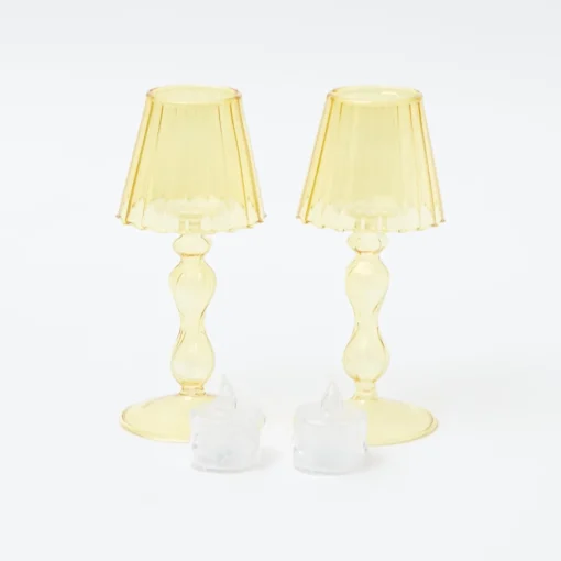 Summer Candleware | Candle Holders<Mrs. Alice Yellow Glass Lantern Tea Light Holder (Pair) - 18cm